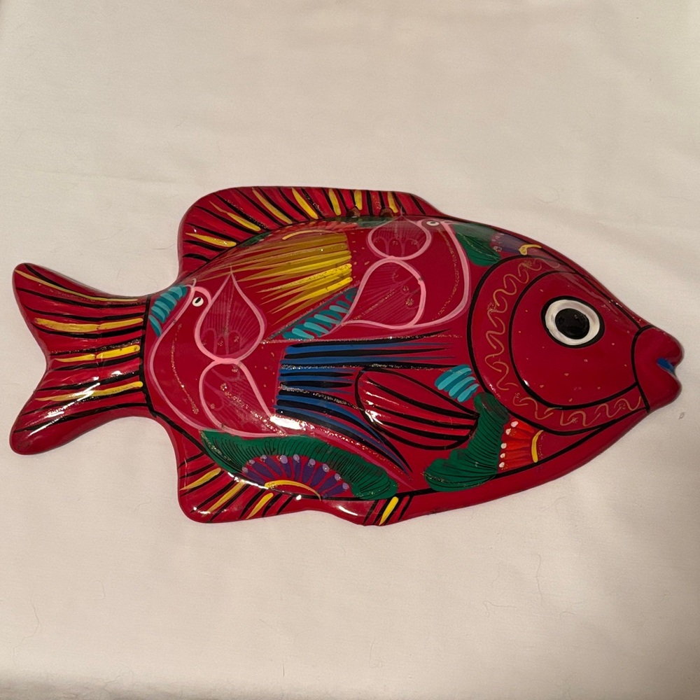 Vintage Talavera Mexican Red Clay Pottery Hand Painted Wall Décor